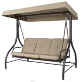 FastFurnishings Tan 3-Seat Outdoor Porch Swing w/ Cushions